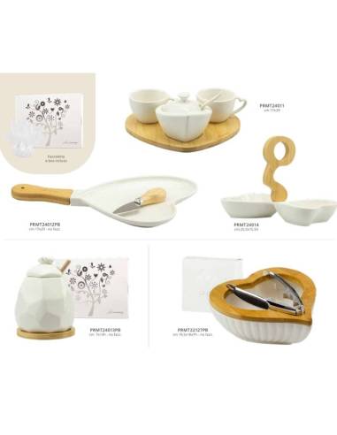 Harmony bomboniere utili e originali in porcellana lucida bianca e bamboo