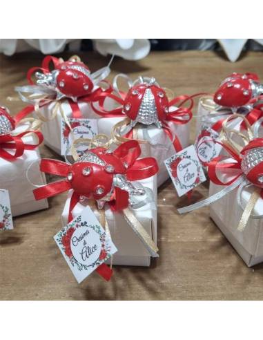 Bomboniere complete coccinelle argentate rosse con confetti