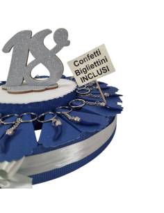 Bomboniere diciottesimo argento e blu cornetti torta portaconfetti 2