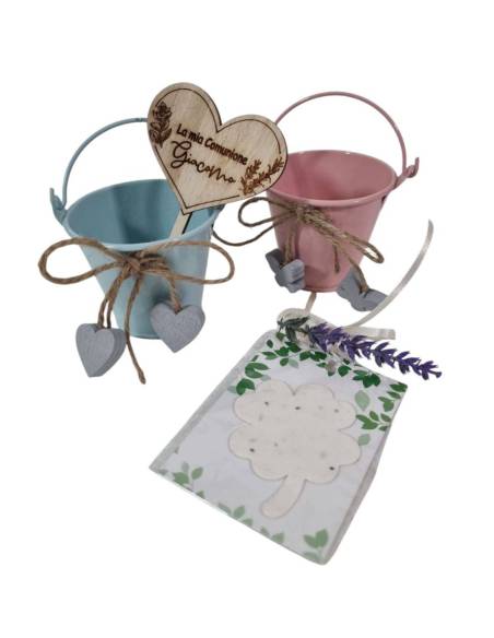 Bomboniere utili scatola semi da piantare e vasetto porta piante con cuore in legno personalizzato | Sindy Bomboniere