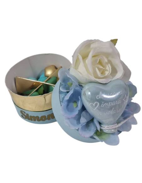 Bomboniere palloncini in ceramica azzurri scatola degustazione confetti