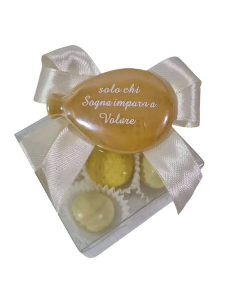 Palloncini bomboniere ceramica frasi scatola degustazione confetti