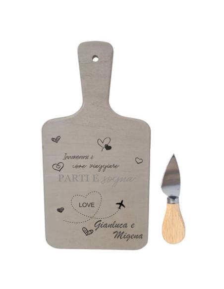 Bomboniere tagliere personalizzato con frase tema viaggio e nome