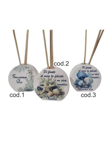 Bomboniere diffusore d'ambiente in in polvere di marmo con nome del festeggiato