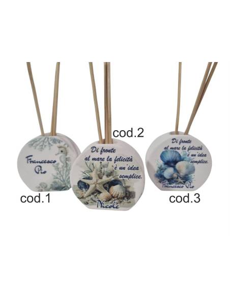 Bomboniere diffusore d'ambiente in in polvere di marmo con nome del festeggiato