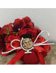 Sacchetti portaconfetti Laurea bomboniere mappamondo in legno con tocco