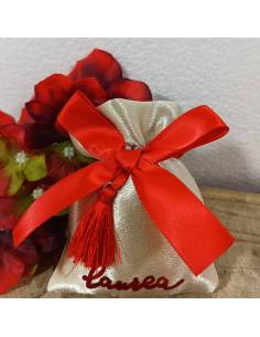 Sacchetti Laurea portaconfetti dorati con fiocco e nappa rossa