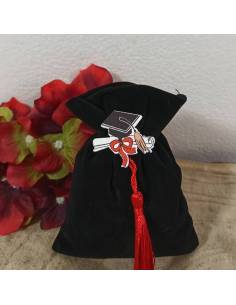 Bomboniere Laurea originali sacchettini portaconfetti neri tocco e tesi con nappa