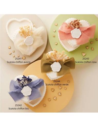 Claraluna bomboniere utili scatole in gesso con chiffon colorato