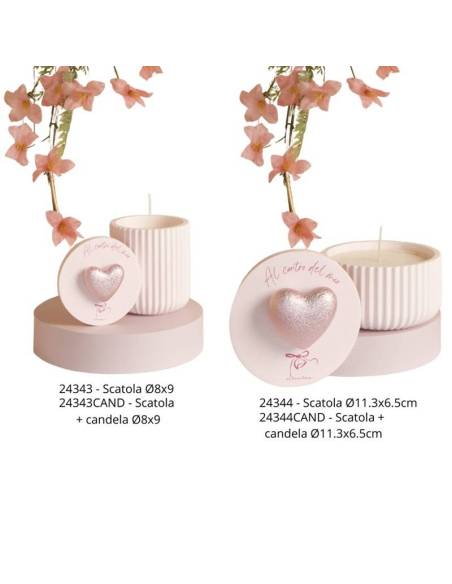 Claraluna bomboniere particolari scatola candele profumate cuore rosa