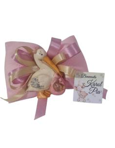 Bomboniere nascita cicogna rosa a calamita completa