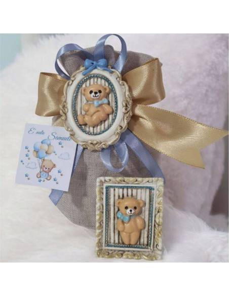 Sacchetti bomboniere Battesimo bimbo orsetto magnete