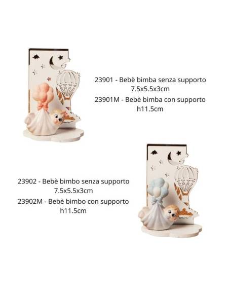 Claraluna bomboniere Nascita statuina bebè in fasce palloncini supporto mongolfiera