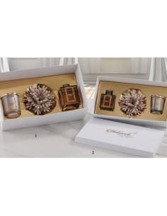 Bomboniere Melaverde Set regalo candela profumata e diffusore ambiente corallo in ceramica