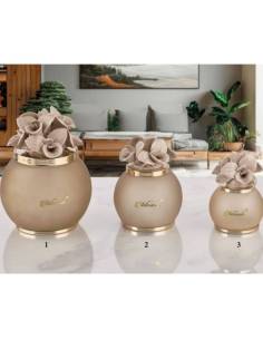 Lampade luce led con telecomando bomboniere Melaverde fiori orchidee in ceramica tortora