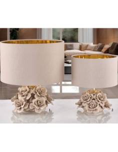 Lampade a led lume bomboniere Melaverde decoro bouquet di fiori in ceramica tortora