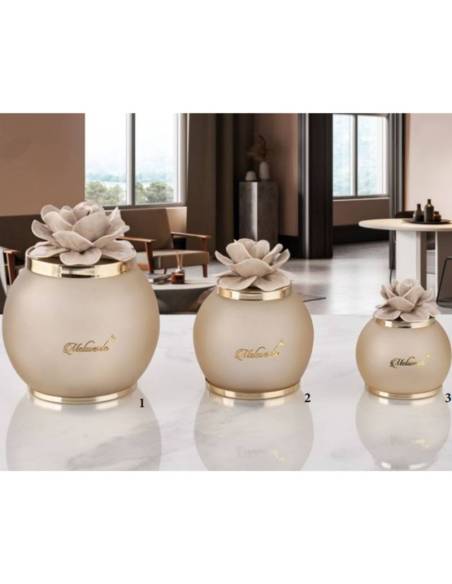 Bomboniere Melaverde Lampade a led sfere decoro fiore in ceramica tortora