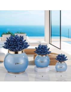 Lampade led con telecomando bomboniere Melaverde corallo in ceramica blu