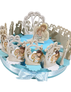 Torta bomboniere Battesimo albero della vita sacra famiglia glitter 2