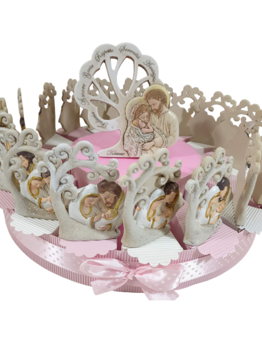 Torta bomboniere Battesimo albero della vita sacra famiglia glitter| Sindy Bomboniere