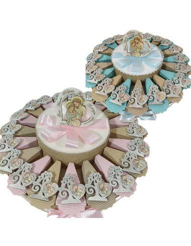 Torta bomboniere Battesimo calamite albero della vita cuori sacra famiglia