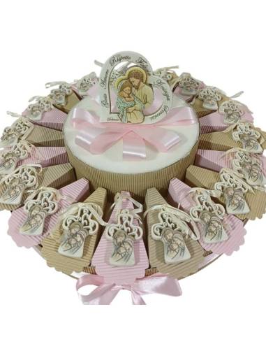 Torta portaconfetti bomboniere Battesimo pendenti croci icona sacra famiglia| Sindy Bomboniere