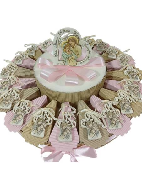 Torta portaconfetti bomboniere Battesimo pendenti croci icona sacra famiglia| Sindy Bomboniere
