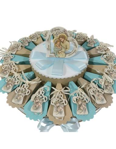 Torta portaconfetti bomboniere Battesimo pendenti croci icona sacra famiglia| Sindy Bomboniere