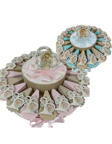 Torta bomboniere Battesimo calamite albero della vita icona sacra famiglia