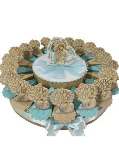 Torta bomboniera portaconfetti Battesimo albero della vita sacra famiglia 2