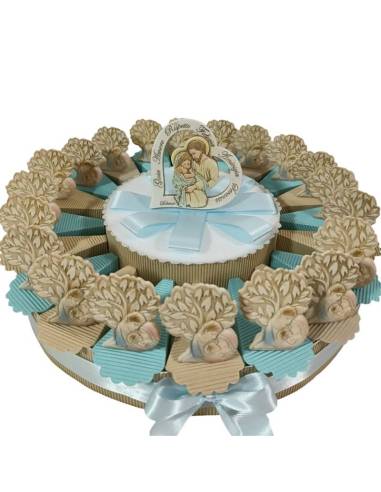 Torta bomboniera portaconfetti Battesimo albero della vita sacra famiglia| Sindy Bomboniere