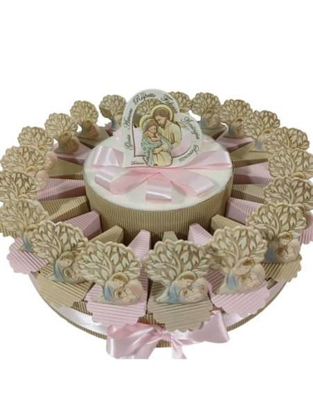 Torta bomboniera portaconfetti Battesimo albero della vita sacra famiglia| Sindy Bomboniere