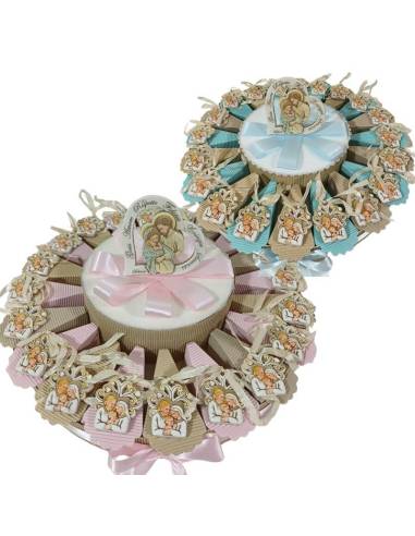 Torta bomboniera Battesimo albero della vita pendente icona sacra famiglia