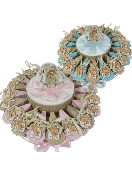 Torta bomboniera Battesimo albero della vita pendente icona sacra famiglia