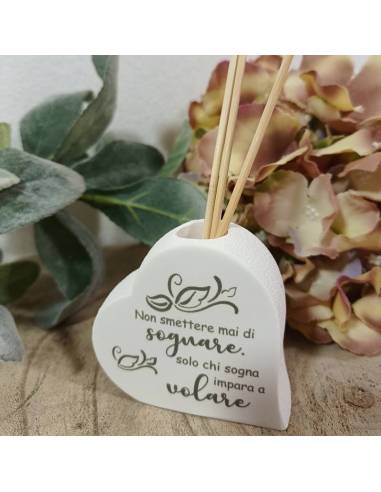 Bomboniera profumatore cuore frase e bastoncini originali
