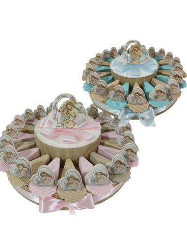 Torta bomboniere Battesimo cuori sacra famiglia appoggio