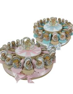 Torta portaconfetti bomboniere Battesimo icone maternità appoggio