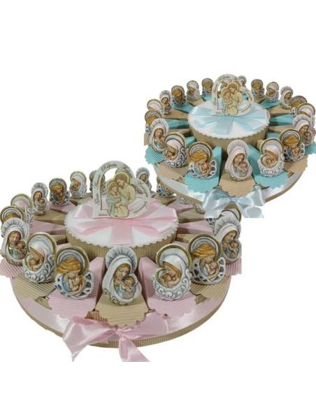 Torta portaconfetti bomboniere Battesimo icone maternità appoggio