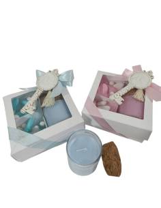 Candele bomboniere Battesimo bambino/a chiave Sacra Famiglia