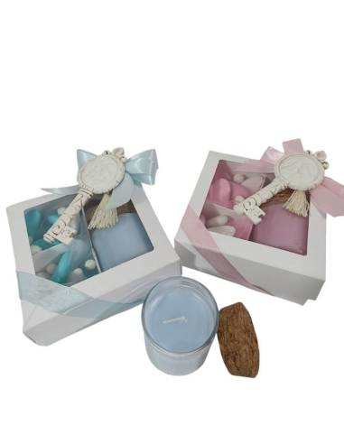 Candele bomboniere Battesimo bambino/a chiave Sacra Famiglia