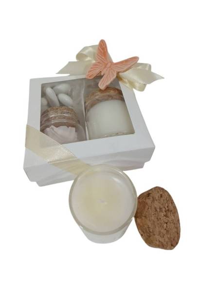 Candele bomboniere matrimonio con farfalla in ceramica rosa stabilizzata