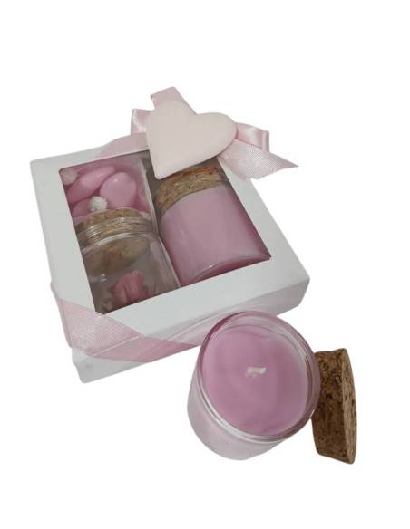 Bomboniere Battesimo candele profumate e rosa vera scatola scomparti