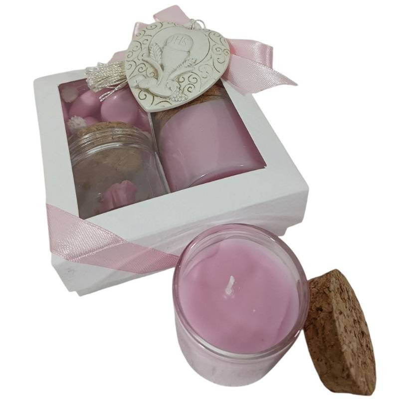 Rose stabilizzate bomboniere Prima Comunione cuore e candela