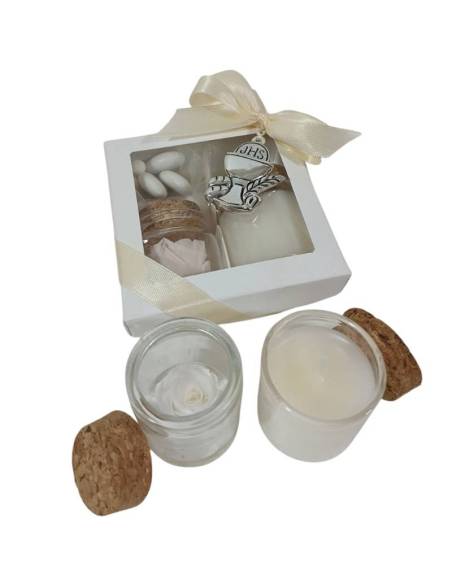 Candele bomboniere Prima Comunione calice argentato rosa stabilizzata