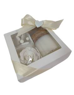 Bomboniere candele con rosa stabilizzata bianca