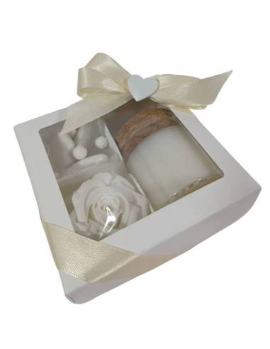 Bomboniere candele con rosa stabilizzata bianca