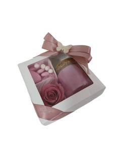 Vasetti bomboniere rosa stabilizzata con farfallina