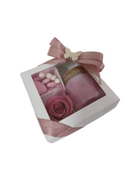 Vasetti bomboniere rosa stabilizzata con farfallina