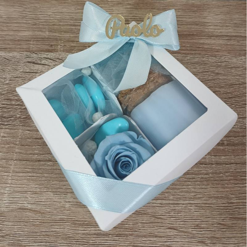 Bomboniere candele con rosa vera gialla e nome personalizzato