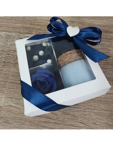 Bomboniere candele con rosa vera blu